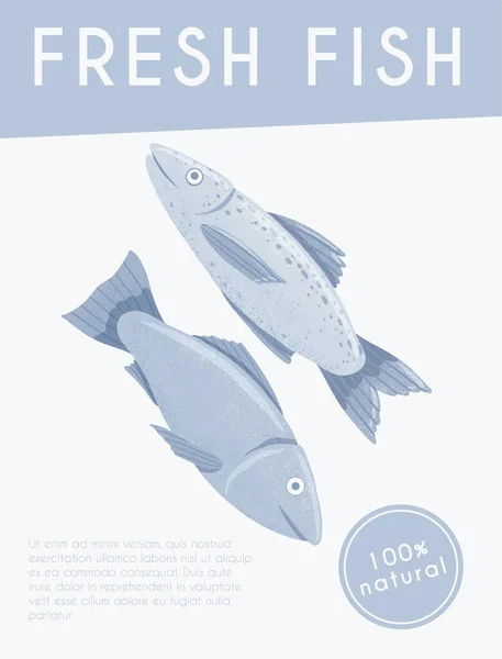 Salmões saborosos frescos, peixes-marinhos desenho de cartaz desenhado à mão vetorial com espaço para texto. —  Vetores de Stock