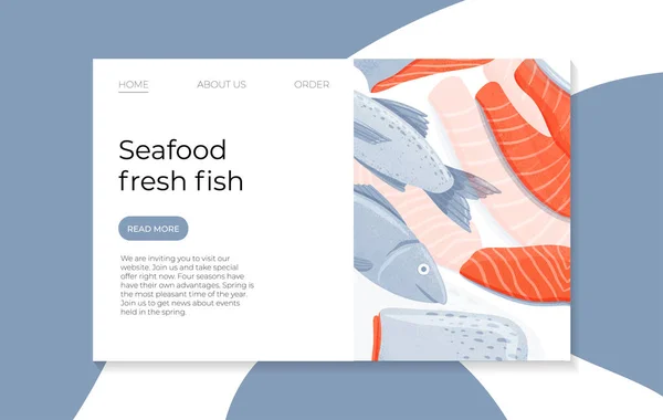 新鮮なおいしい鮭の切り身 海魚ベクトル手のテキストのためのスペースでランディングページのデザインを描いた カラフルな魚 海の製品 レストランや海洋カフェのウェブサイトのデザイン ロイヤリティフリーストックベクター