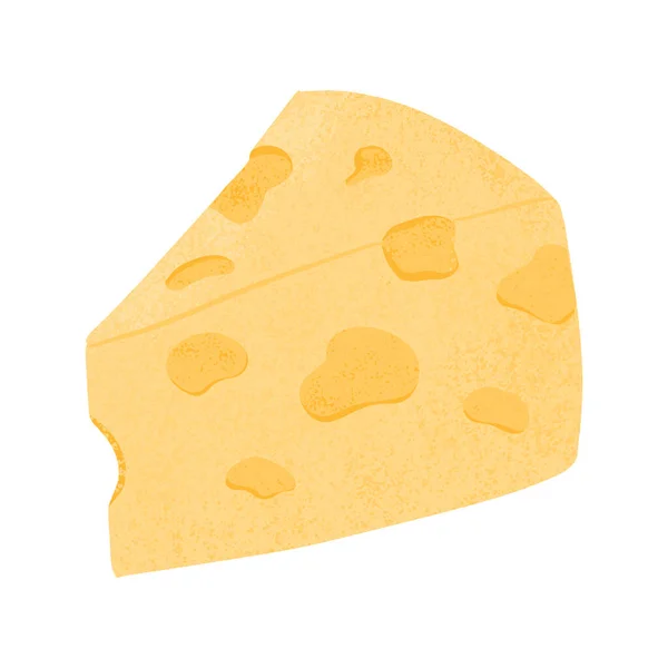 Formaggio pezzo vettore illustrazione piatta. Maasdam o emmental formaggio fresco e gustoso tagliato in triangolo. — Vettoriale Stock