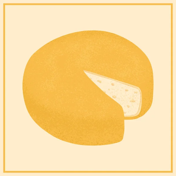 Schweizer-Käse-Rundrad mit Vektor-Flachbild. Cheddar oder Maasdam frisches und leckeres Essen. — Stockvektor