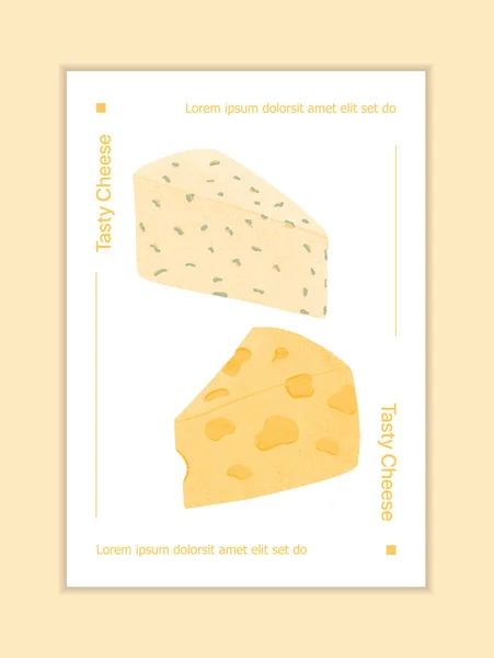 Swiss or French cheese vector flat poster concept. Gouda, Parmesan, Brie, Roquefort or Maasdam cheese. — Vetor de Stock