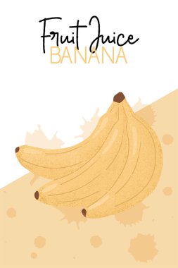Meyve suyu ambalaj kartı tasarımı. Tatlı muz meyveli el çizimi poster konsepti. Parlak, lezzetli tropikal meyve. Meyve suyu pankartı tasarımı.