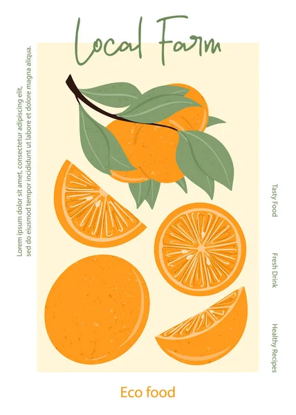 Design Embalagem Suco Laranja Frutas Frutas Laranja Ramo Com Folhas Ilustrações De Stock Royalty-Free