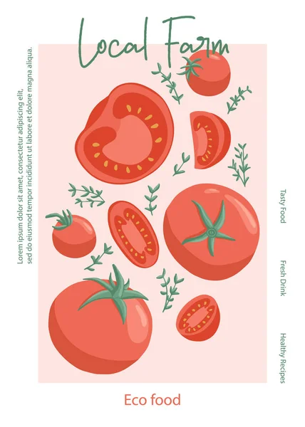 Lokale Banner Sjabloon Veggie Tomatensoep Sap Verpakking Ontwerp Vector Tomaten Stockvector