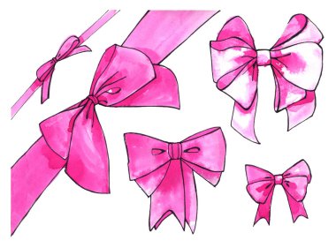 Bow ribbon hediye paketi pembe suluboya hattı izole edilmiş doğum günü sertifikası Sevgililer Günü Sevgililer Günü Sevgililer Günü Sevgililer Günü paketleme