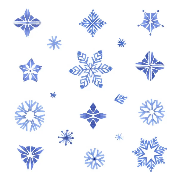Schneeflocken Aquarell Set Weihnachten Neujahr Schnee Dekoration 2022 Cliparts Muster — Stockfoto