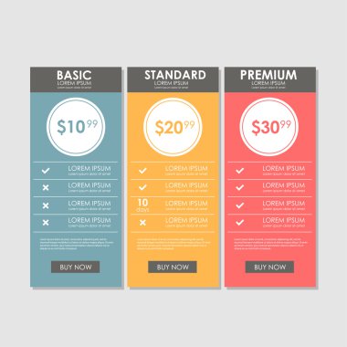 Üç tarifeler. Site için arabirimi