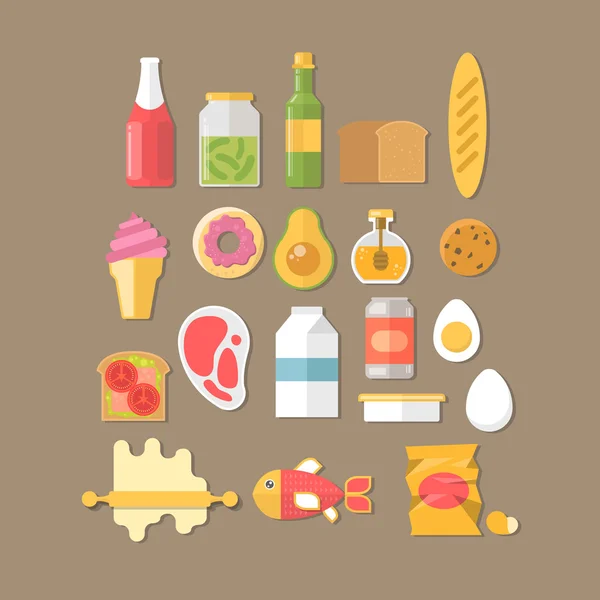 Conjunto de iconos de alimentos y bebidas frescos — Vector de stock