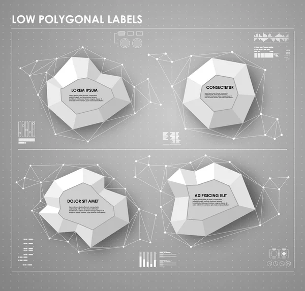 Etichette poligonali basse in bianco e nero — Vettoriale Stock