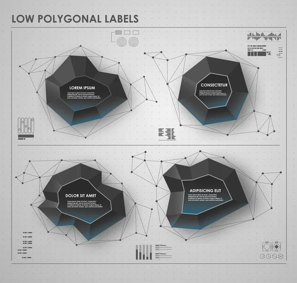 Etichette poligonali basse in bianco e nero — Vettoriale Stock