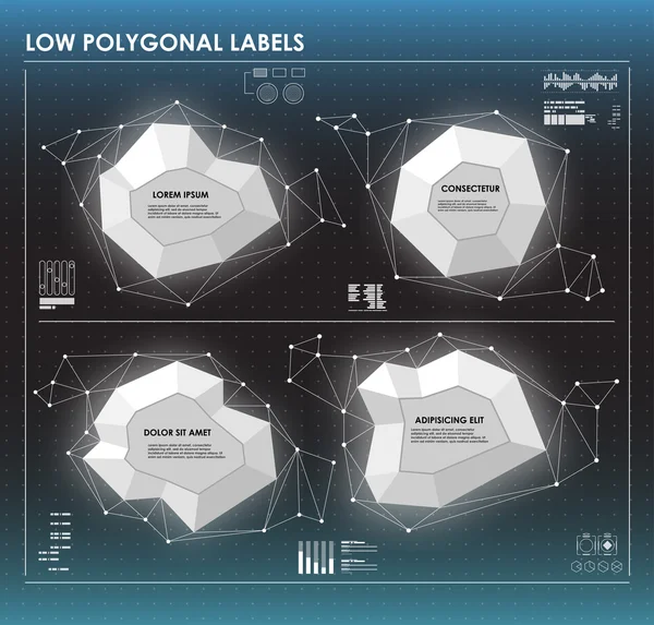 Etiquetas poligonais baixas em preto e branco — Vetor de Stock