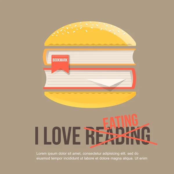 Books in hamburger, flat icon — Stock Vector