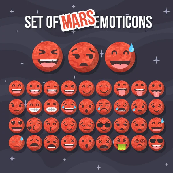 Set of cute mars smileys — Stock Vector
