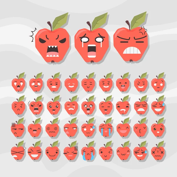 Set von niedlichen Apfel-Emoticons — Stockvektor