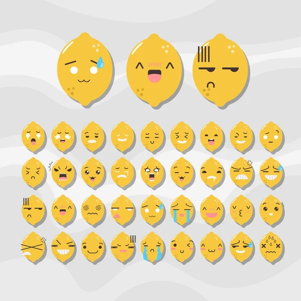 Conjunto de emoticonos de limón lindo — Vector de stock