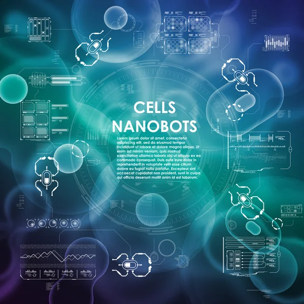 พื้นหลังเซลล์ที่มีองค์ประกอบอินเทอร์เฟซในอนาคต — ภาพเวกเตอร์สต็อก