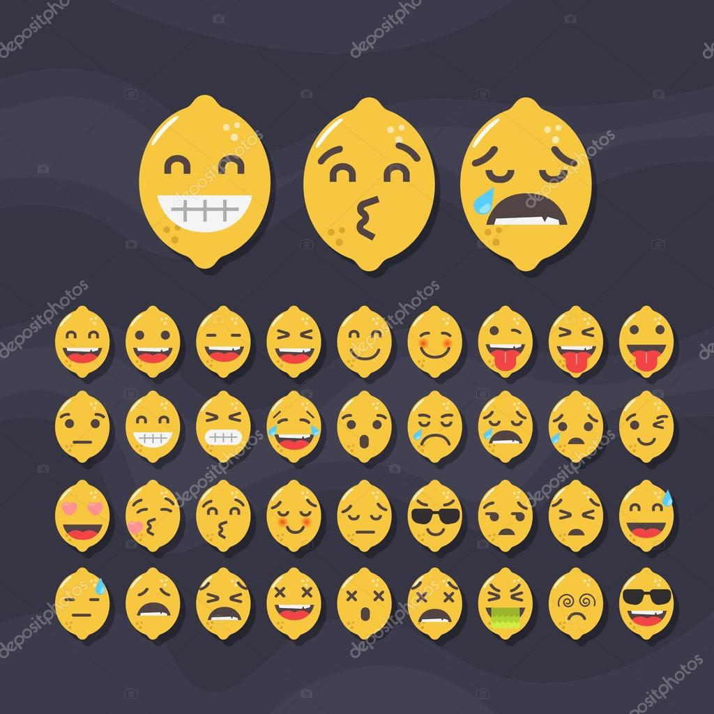 Set Di Simpatiche Emoticon Al Limone Vettoriali Stock C Hiro Hideki
