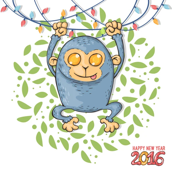 Tarjeta de Año Nuevo con mono — Archivo Imágenes Vectoriales