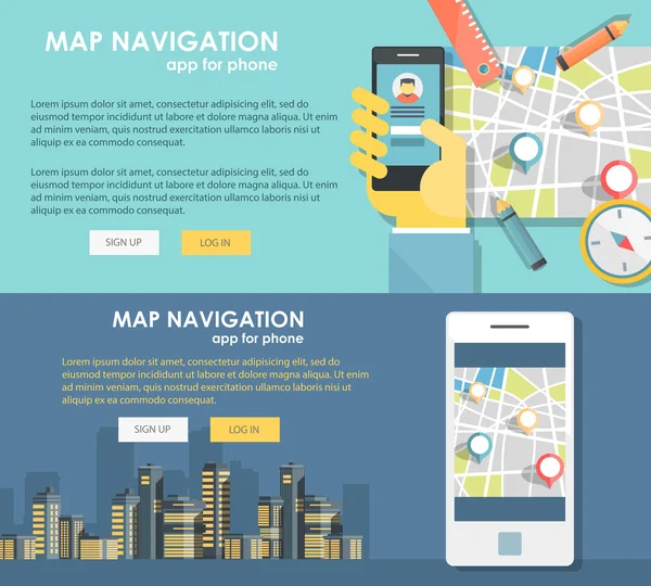 Harita navigasyon app web afiş — Stok Vektör