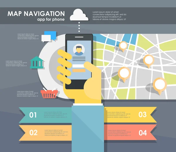 Kaart navigatie plat ontwerp — Stockvector