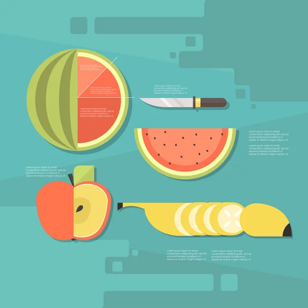 Frutas en rodajas diseño plano — Vector de stock