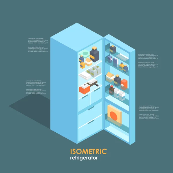 Isometrische koelkast plat ontwerp — Stockvector