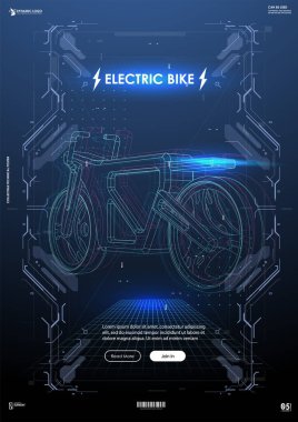 Motorlu elektrikli bisiklet. Alternatif şehir ulaşımı. Gelecekçi konsept şablonu.