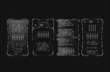 Gelecekçi Vektör HUD Arayüz Ekran Tasarımı. Yüksek çözünürlüklü bilgi panelleri. Web ve uygulama için baş ekran pankartları. Fütürist yerleşim. Sanal grafik.