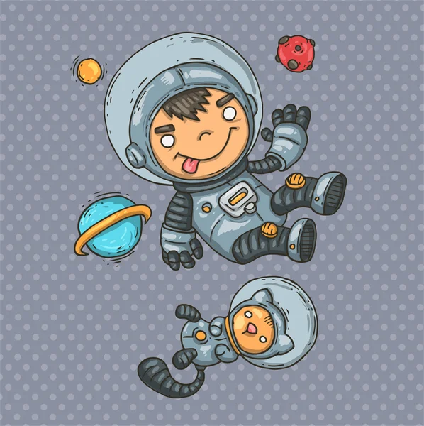 Garçon et chat astronautes — Image vectorielle