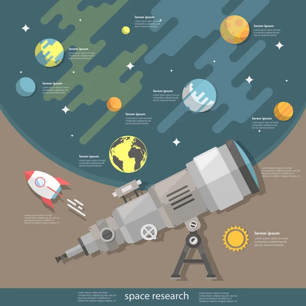 Télescope et espace avec planètes . — Image vectorielle