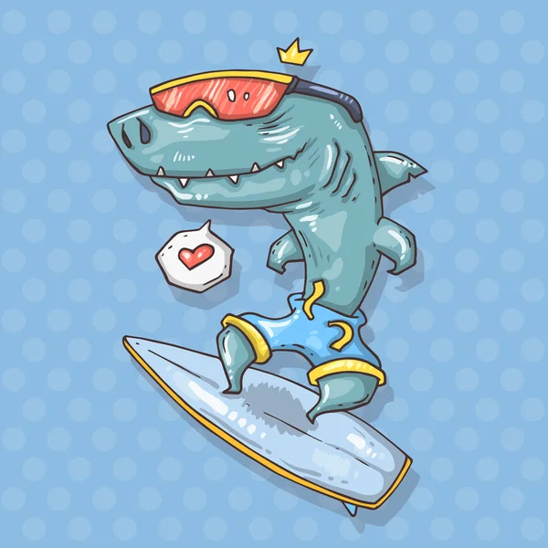 Illustration Hai-Surfer — Stockvektor