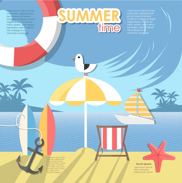 Heure d "été avec plage — Image vectorielle