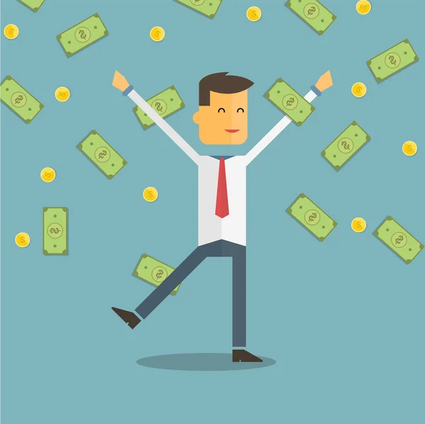 Successful entrepreneur and money rain. — Stock Vector