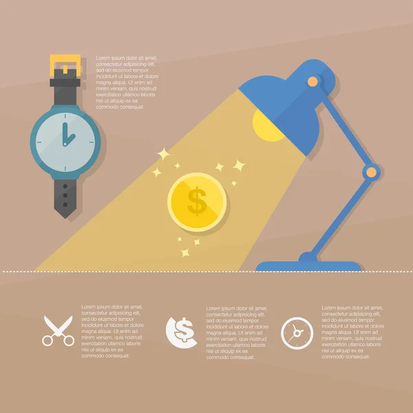 Infográfico lâmpada e relógio — Vetor de Stock