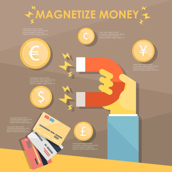 Hand with  magnet and money. — Stock Vector