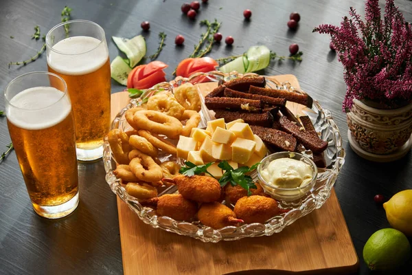 Beer Snacks Plate Background Close — Stock Photo, Image