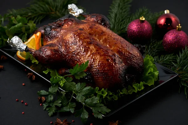 Christmas Style Roast Duck Background Close — Stock Photo, Image