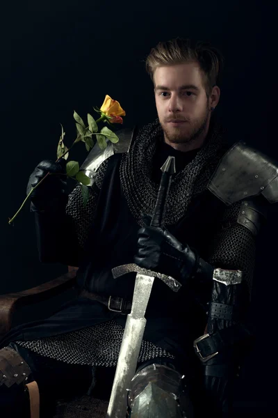 黄色いバラと古代の騎士 — ストック写真