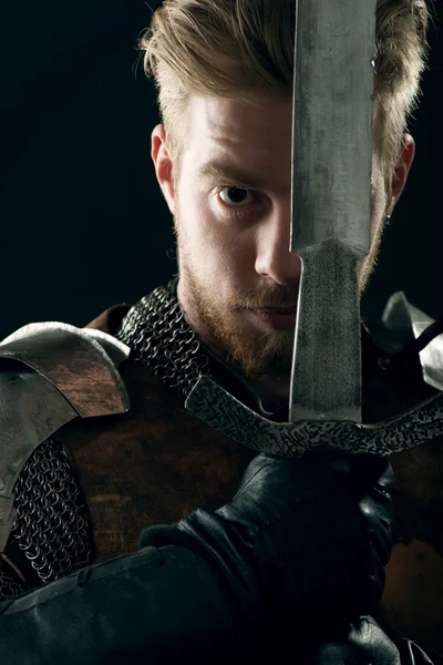 Ancient knight with sword — Stock Photo, Image