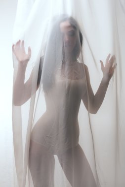 Tül Perde arkasındaki seksi Bayan