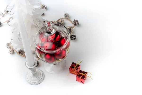 Christmas decorations and candle — Stock Photo, Image