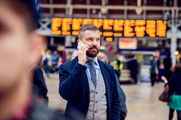 Hipster businessman with smartphone — Stock Photo, Image