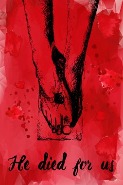 Crucifixion of Jesus Christ. Feet detail. Vector illustration.