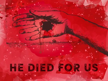 Crucifixion of Jesus Christ. Hand detail. Vector illustration.