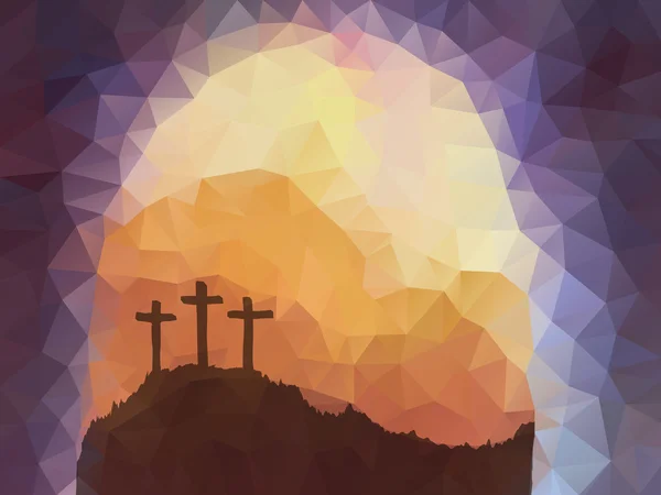 Escena de Pascua con cruz. ¡Dios mío! Diseño vectorial poligonal . — Vector de stock