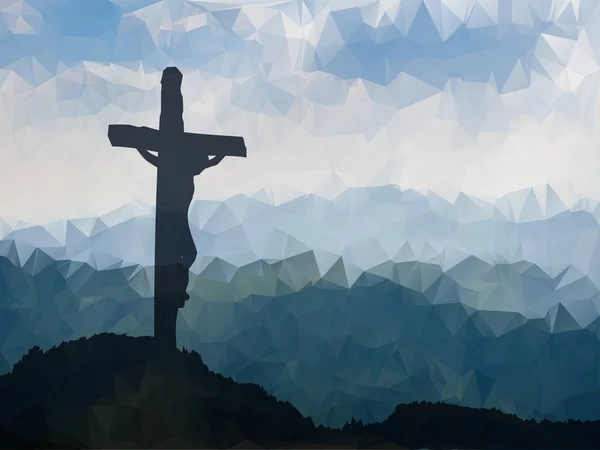 Easter scene with cross. Jesus Christ. Watercolor vector illustr — Stock vektor
