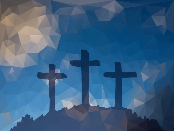 Easter scen med cross. Jesus Kristus. Polygonal vektor design. — Stock vektor
