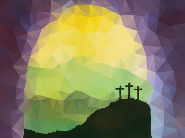 Scène de Pâques avec croix. Nom de Dieu ! Conception vectorielle polygonale . — Image vectorielle