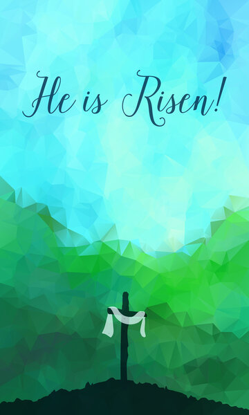 Пасхальная сцена с крестом. Господи Иисусе. Акварельный вектор
