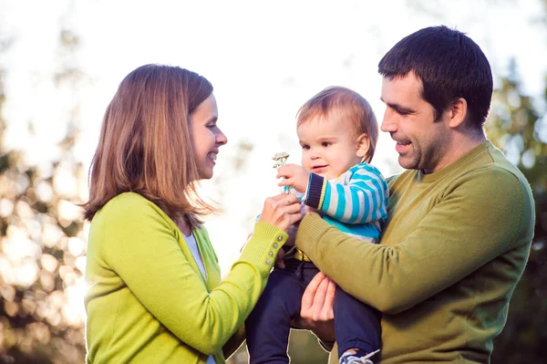 Padres sosteniendo pequeño hijo — Foto de Stock